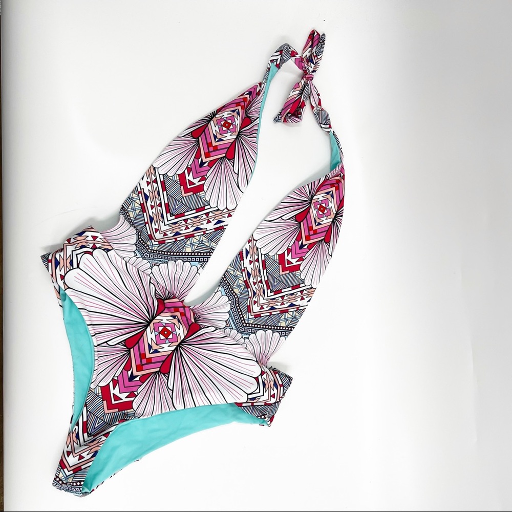 Cupshe Pink Teal Floral One-Piece Swimsuit